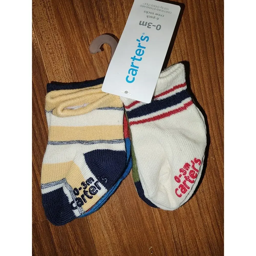 Carter Baby Boys 6 Pair Socks Multicolor Crew Socks Low 0-3 Months